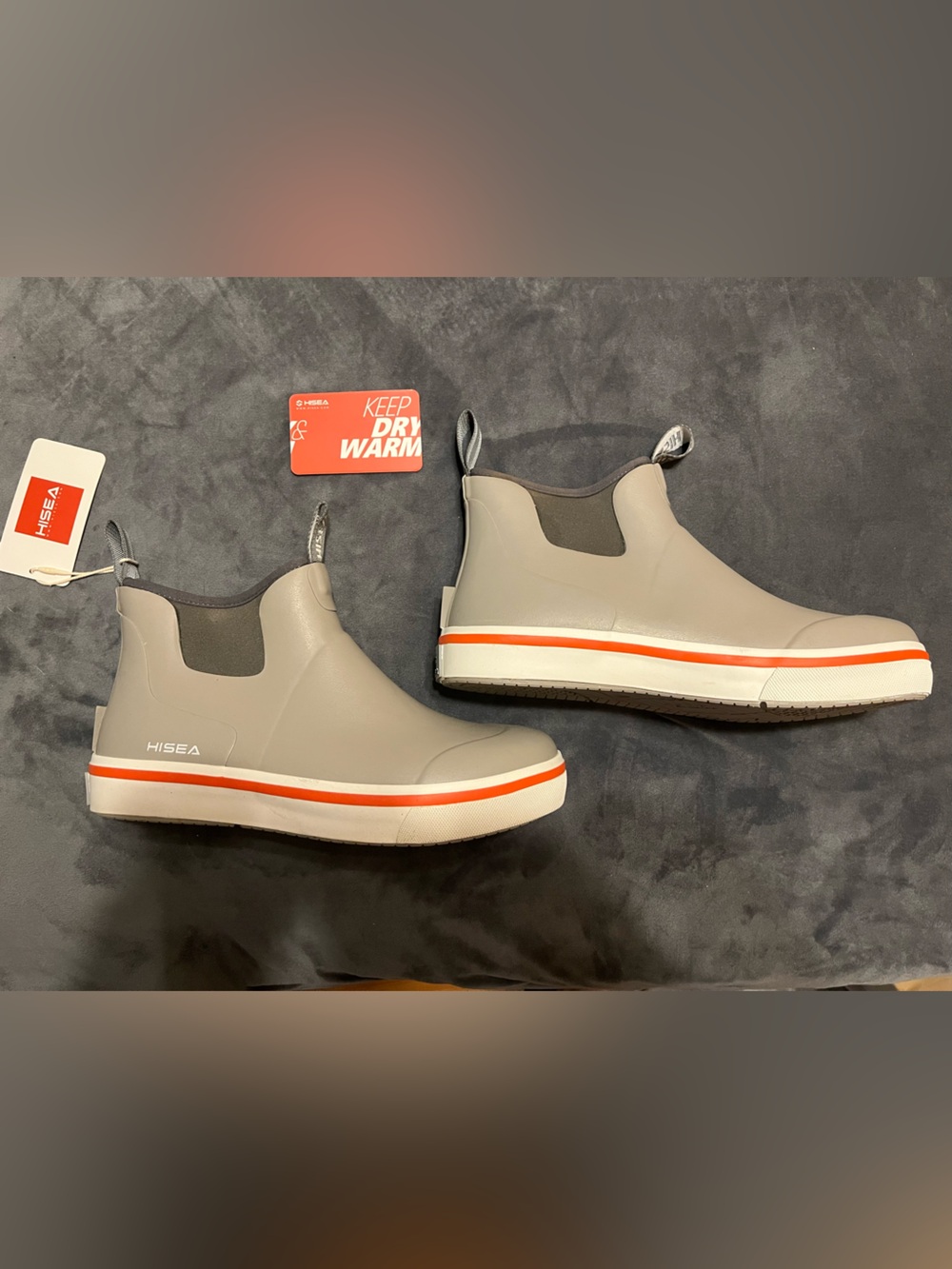 HISEA Men's Sea Gray waterproof Deck Boots with Orange Accent